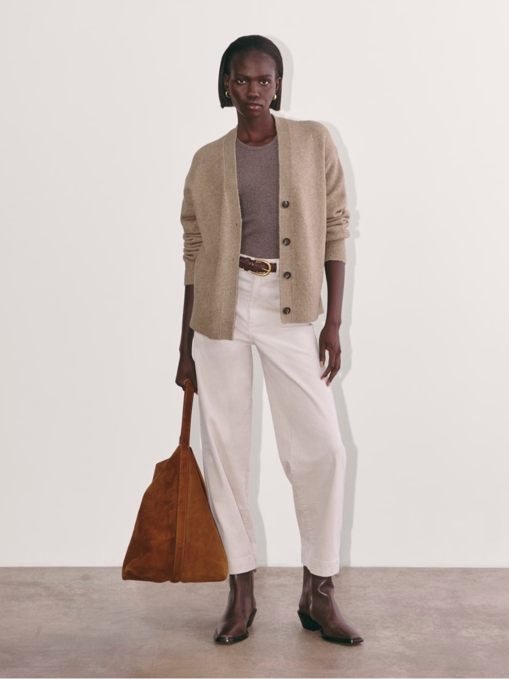 Everlane Heather Taupe The Cocoon Cardigan Plush Cotton Wool Alpaca Blend M NWT - Picture 4 of 16